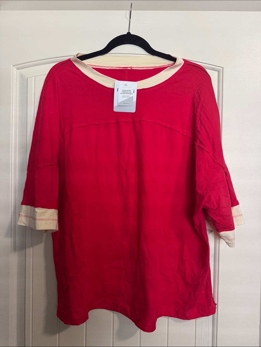 Women's Red Crewneck Tunic Top with Contrast Trim